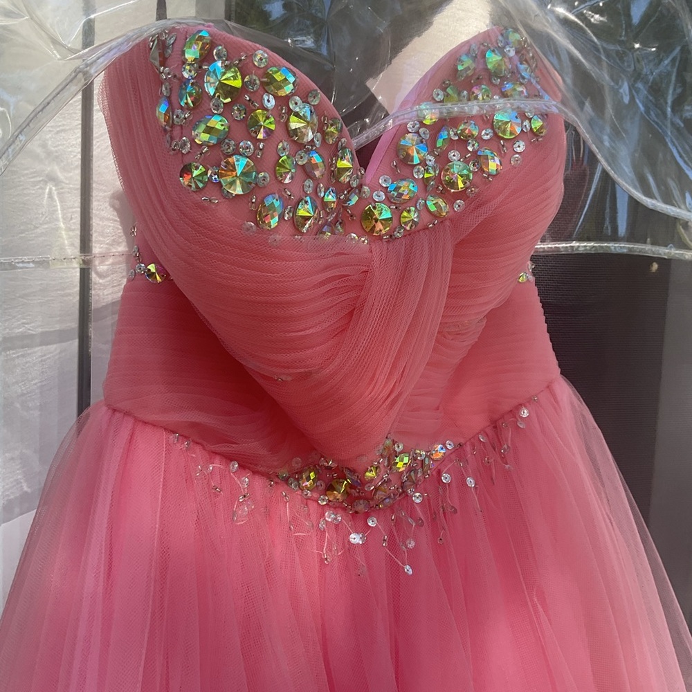 Jordan fashions Coral Pink Tulle PROM Dress with Crystal Embellishments